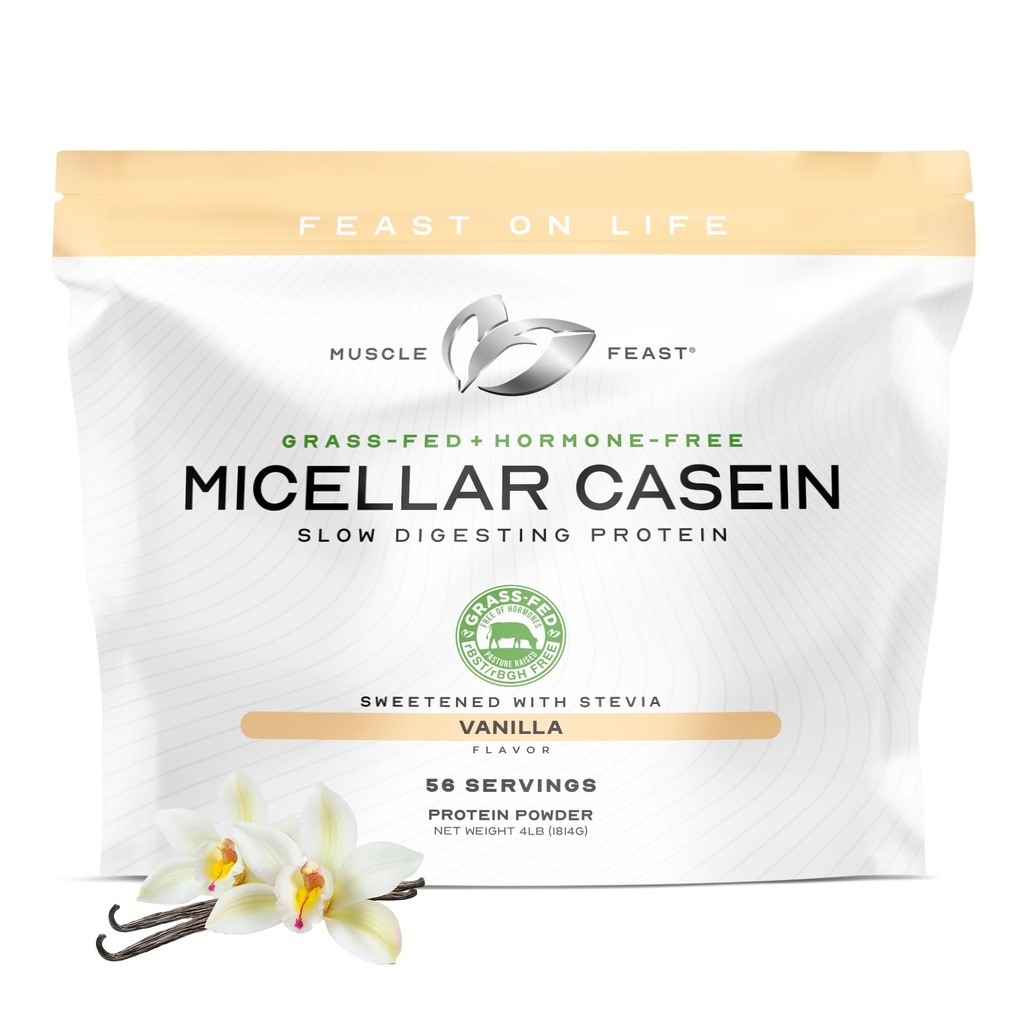 Svalové svaly Trvanlivosť Fed Micellar Casein Protein Powder, pasture Rased & Hormone Free, Slow Digesting Casein Protein - Podpora Jednodňové svalovej regenerácie, Glutén bez bielkovín prášok - Vanilla, 4lb