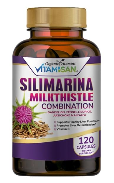 VITAMISAN Milk Thistle silimarina with Dandelion, Fenikel. Licorice, Artičoky Detoxikácia lucerny a čistenie Formula podpora Pečeň 120 Kapsule