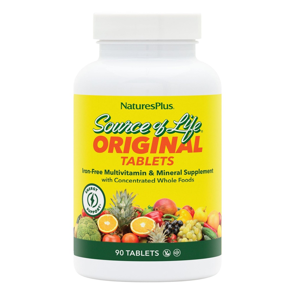 NaturesPlus Source of Life No Iron - 90 Tablets - Multivitamin & Mineral Supplement with Vitamin D3 - Supports Natural Energy & Well-Being - Gluten Free, Vegetarian - 30 Servings