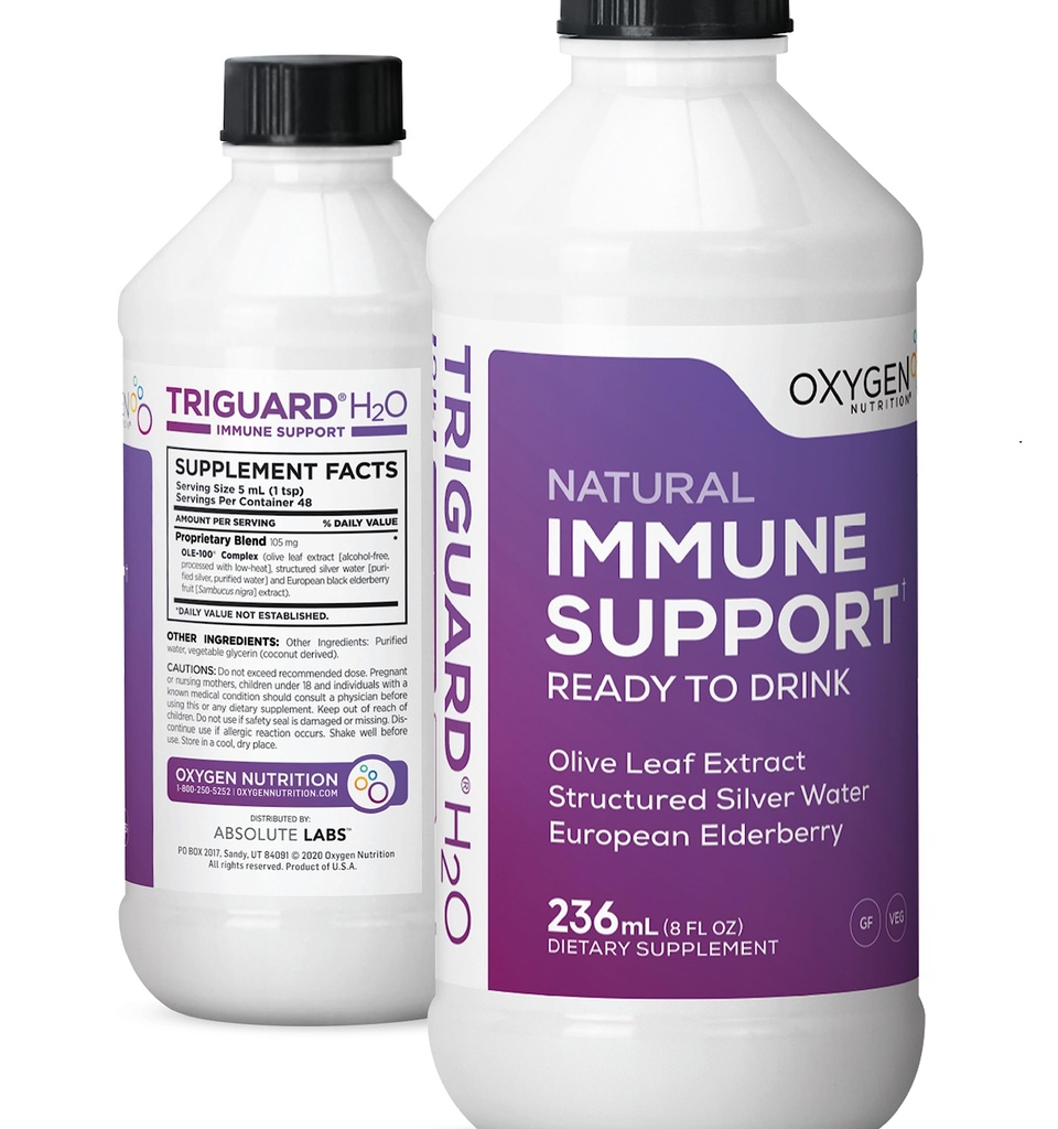 Triguard Plus Koloidná strieborná voda, Sambucus Elderberry Extract & Olive Leaf Extract, 3-in-1 Liquid Immune Support Ready to Drink 