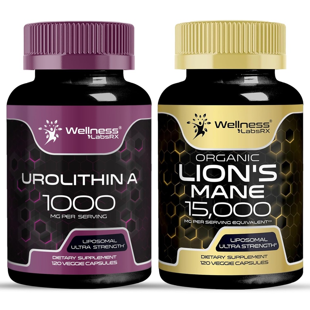 WELLNESS LABSRX Liposomal Urolithin A Capsules - Lions Mane Supplement Capsules | Bundle