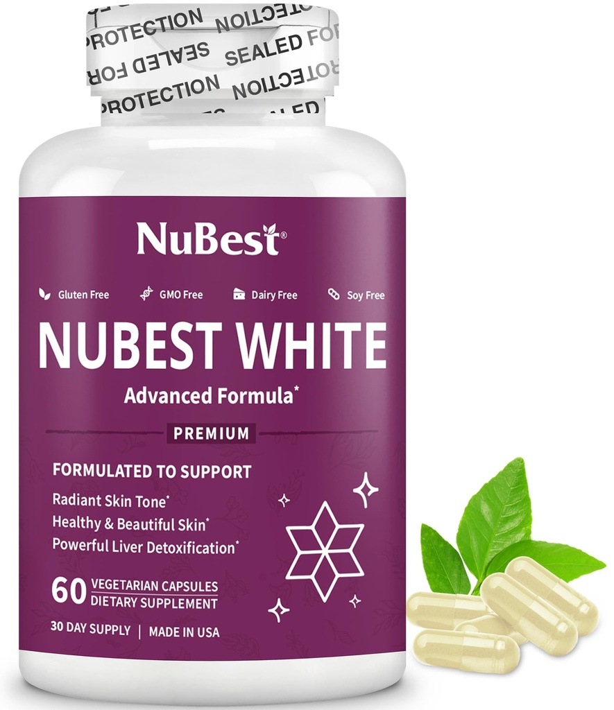 NuBest White - Glutatión 400mg & Milk Thitle Extract - Skin Brightening Supplement - Pomáha krásne a radiantné kože - Antioxidant Supplement & Detoxifikácia 1 Mesiac dodávky