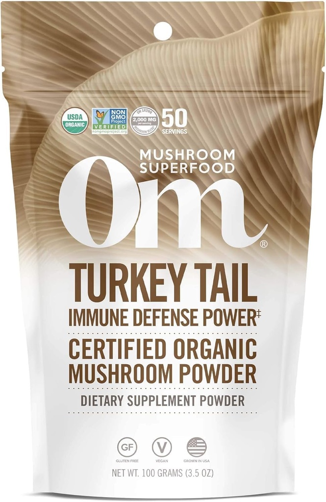 Om Mušroom Superfood Turkey Organic Mushroom Powder, 3,5 Ounce, 50 Služieb, Immune Support, Polysacchrides, Beta-Glucans, Gut Health & Holistric Defense Mushroom Supplement