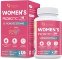 Probiotiká pre ženy, 100 miliárd CFU Ženy Probiotiká s prebiotikami, tráviacimi enzýmami, D-manóza a brusnicový extrakt na imunitnú podporu, vaginálne a močové zdravie, Digestívne vyváženie - 120 kapsúl