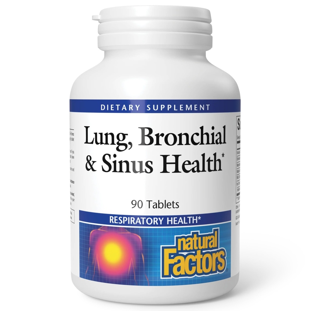 Prírodné faktory Lung, Bronchial & Sinus Health - Dýchacie zdravie Supplement - Podpora Lung & Sinus Health - Podporuje zdravé Lung tkanivo a hlien Konzistencia - 90 tabliet (90 Servings)