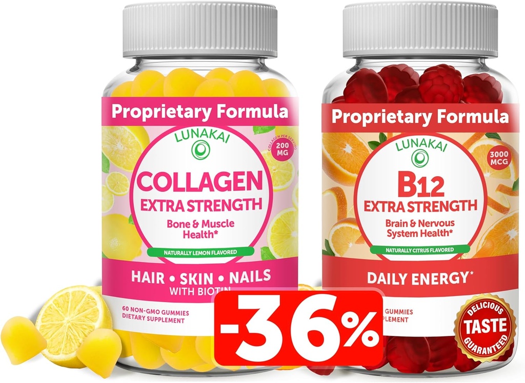 Lunakai Collagen & Biotin Gummies Bundle - Vitamíny pre vlasy, pokožku a mladistvý vzhľad - Non-GMO Anti Aging Protein Doplnky pre mužov a ženy - 30 dní
