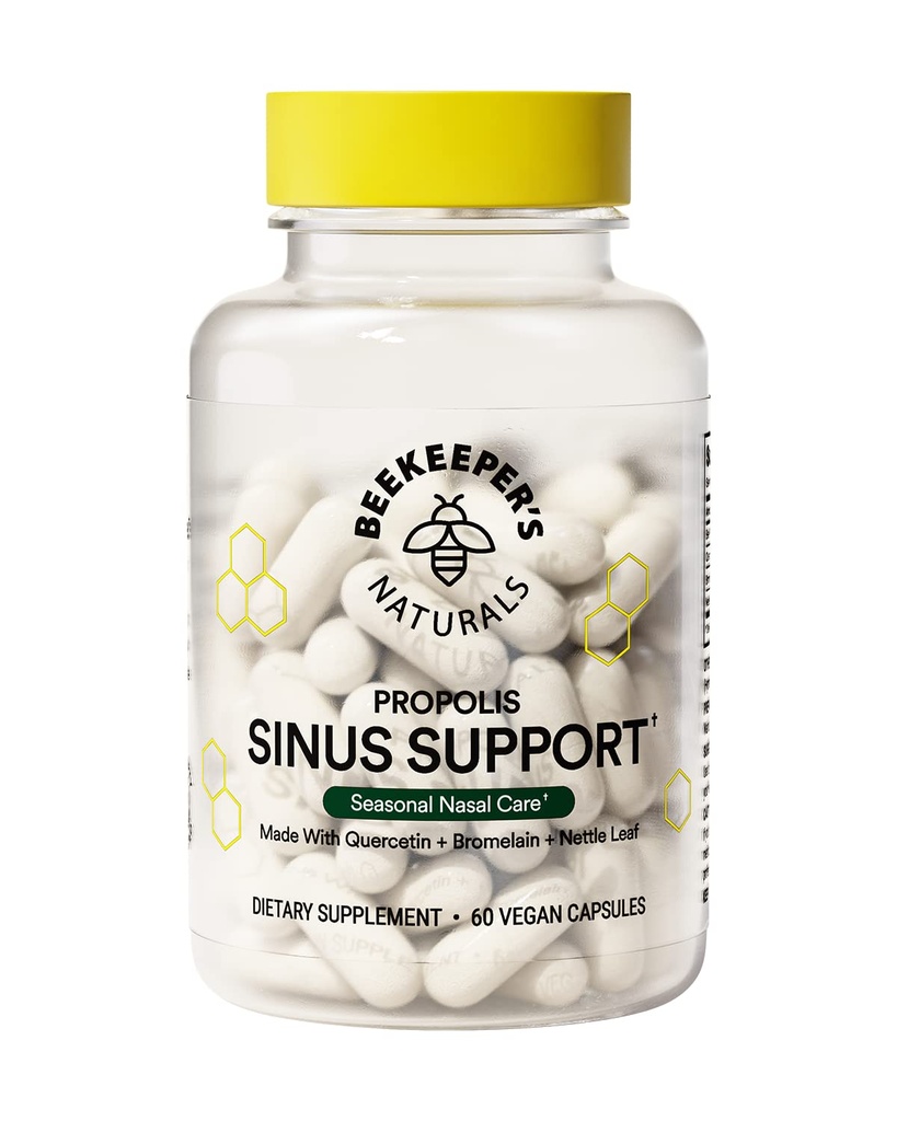Včelárova príroda Všetky prírodné Sinus Podpora pre dospelých, Sezónne nosná starostlivosť úľava s Propolis, Quercetin, Hypromelain, Nettle Leaf, & Vegan Kapsule, bloky alebo Suppress Histamín, 60 ot