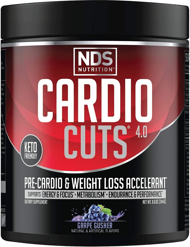 Cardio Cuts NDS Nutrition 4.0 Pre Workout Supplement - Advanced Weight Loss and Pre Cardio Formula with L-Carnitine, CLA, MCTs, L-Glutamine, and Safflower Oil - Grape (40 Servings)