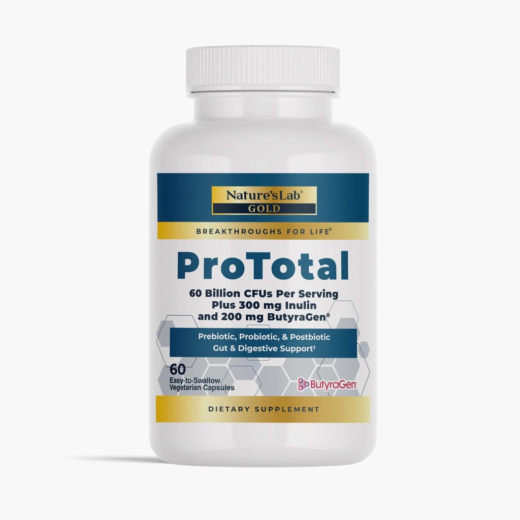 Nature's Lab Gold Prototal - 60 miliárd CFU Probiotic, Prebiotic, Postbiotic, Synbiotic - s Butyragen (Direct Butyrate Generator) 60 Ct