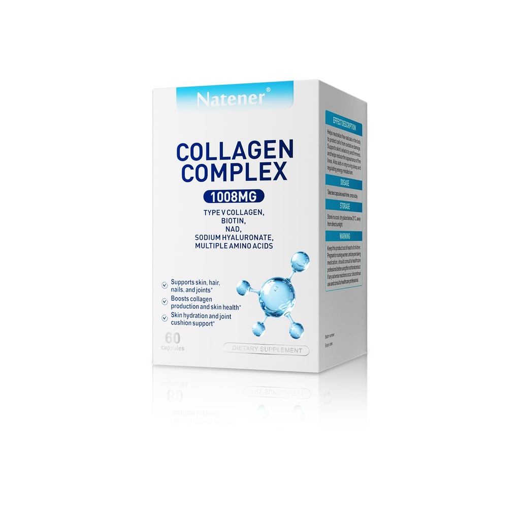 11 in 1 1008mg Collagen Complex Proprietary Blend with Type V Collagen, Biotin, Hyaluronic Acid - Multi Collagen Capsules for Women Men Supports Skin, Joints, Hair & Nails, 60 Capsules