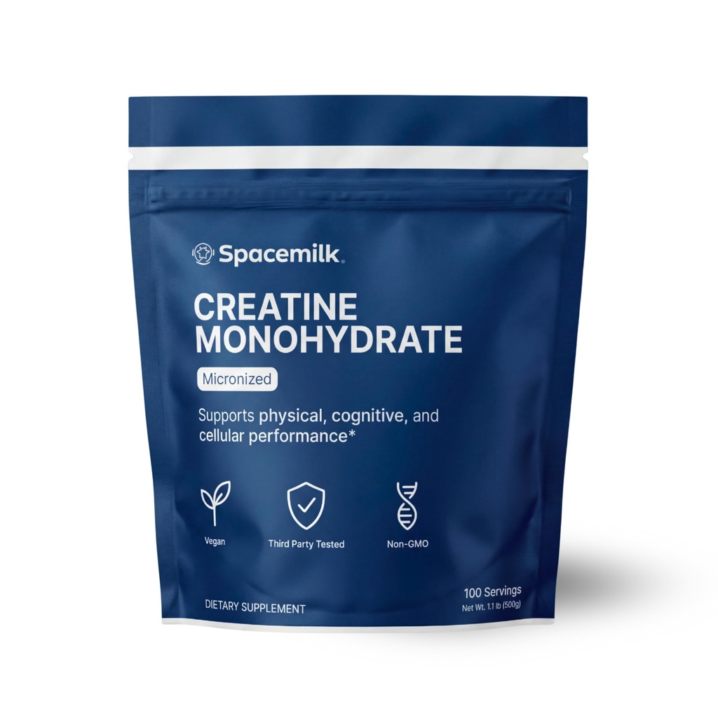 Spacemilk Vegan Non-GMO Creatine Monohydrate Micronized Powder, Unflavored, 5g Serving, 100 Servings
