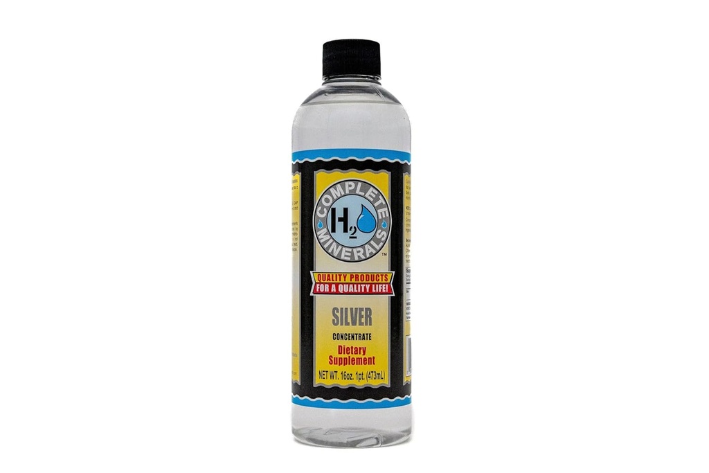 Kompletné H2O minerály Super Silver 100 ppm Koncentrovaný Angstrom Biodostupná iónová strieborná voda - Silentná sila 16 fl. oz.