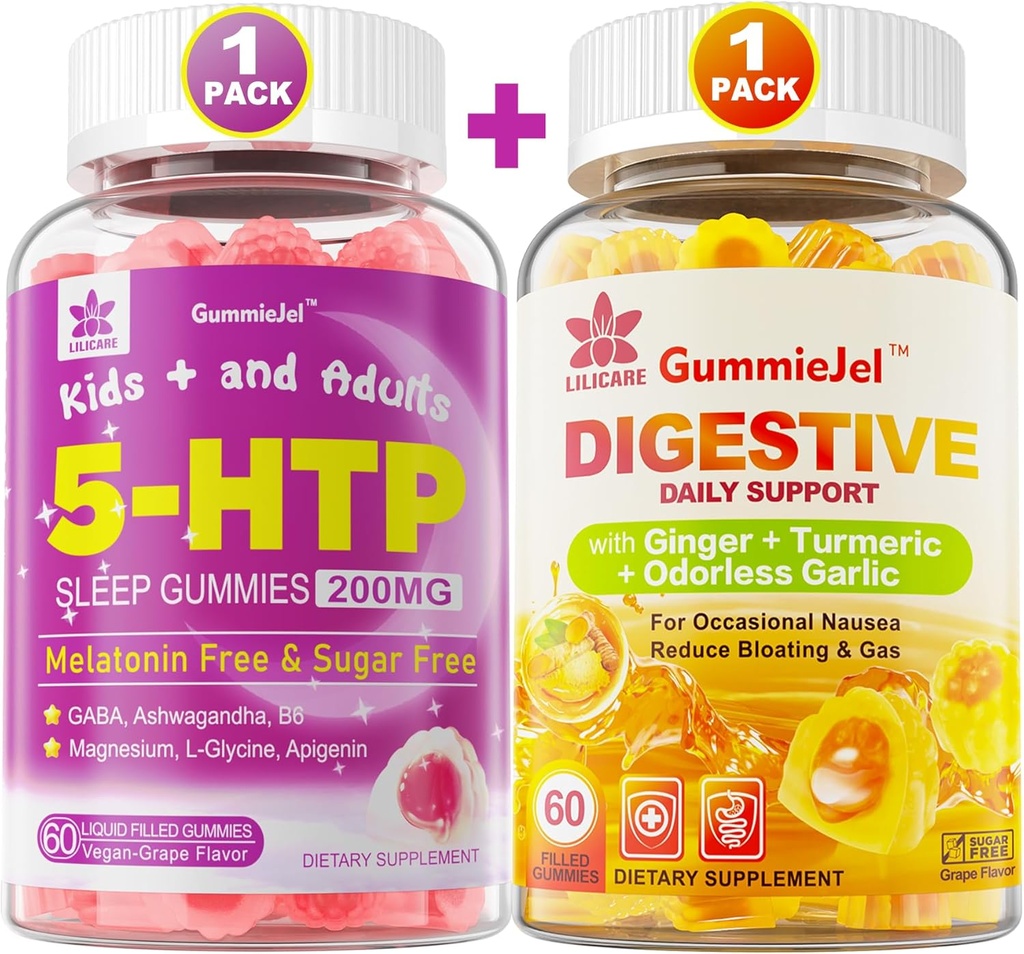 Zázvorové žuvačky Supplement Gumies for Nauzea, Relief žalúdka & 5HTP Gumies for Adults & Kids 8+ with GABA + Magnézium Glycinate