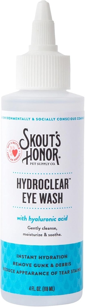 COUT'S HONOR HydroClear očné umývanie s kyselinou hyalurónovou, 4 oz fľaša - ne Medikované, denná starostlivosť o oči pre psy a mačky