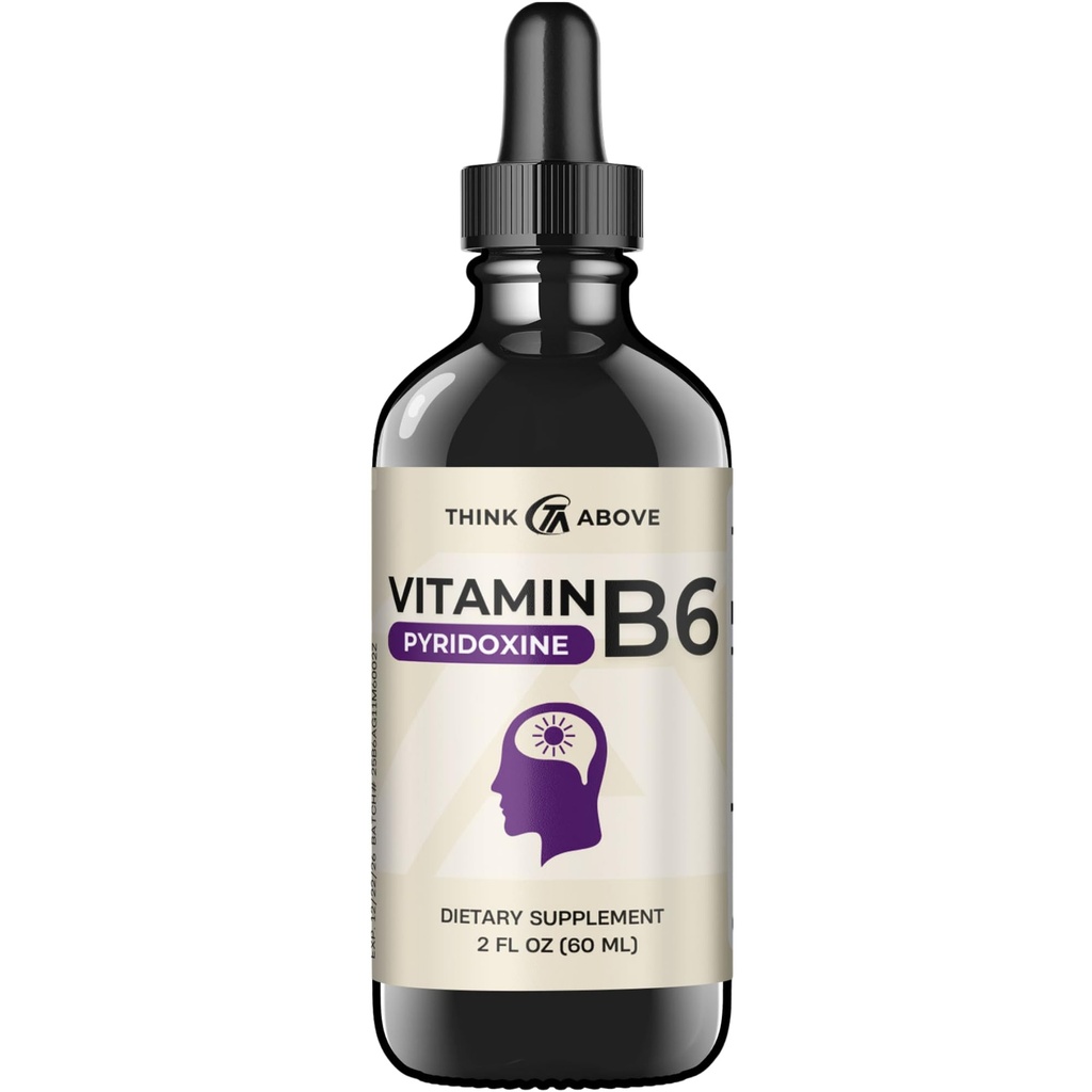 Vitamín B6 Tekuté kvapky - Pyridoxín hcl - Rýchle Absorbovanie - Podporná funkcia mozgu, imunitný systém, nervový systém a nálada - 17 mg 100% DV - Bezplničové - 30 dní - (2 oz) Pre dospelých