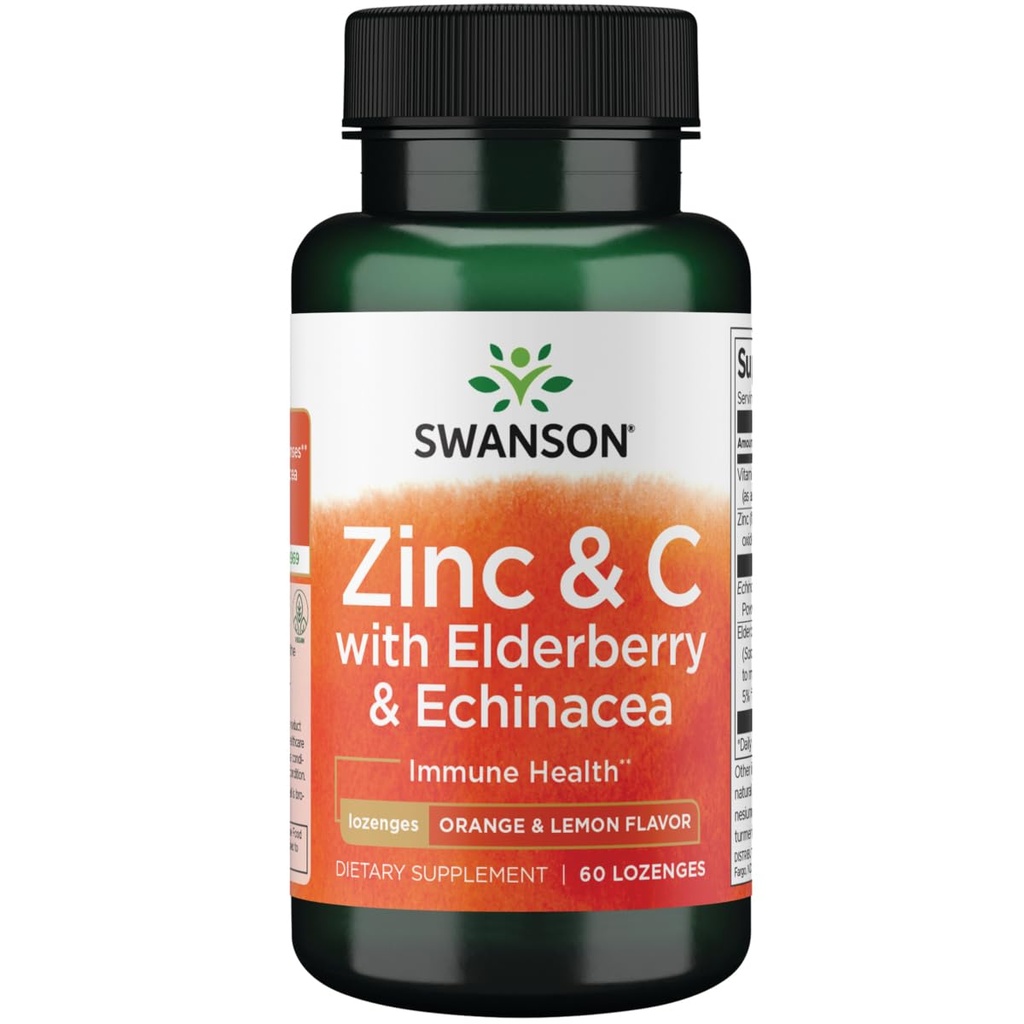 Swanson Zinc & C Lozenges w/Elderberry & Echinacea-Orange & Lemon Flavor 60 Fl Oz
