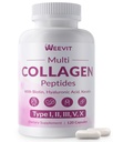 WEEVIT Collagen Peptides for Women, Hydrolyzed Collagen Capsules - Type I, II, III, V, X - 1500mg Multi Collagen with Biotin, Hyaluronic Acid, Keratin, Vitamin C