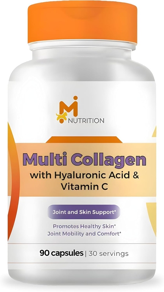 Multi Collagen Peptides Pills for Women & Men - Hydrolyzed Collagen Supplement with Hyaluronic Acid & Vitamin C - 90 Capsules, Multi Collagen Capsules for Hair, Skin, Nails & Joint support