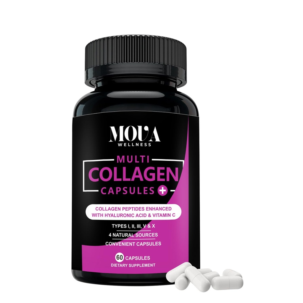 Multi Collagen Capsules with Vitamin C & Hyaluronic Acid - Types I, II, III, V & X - 60 Capsules