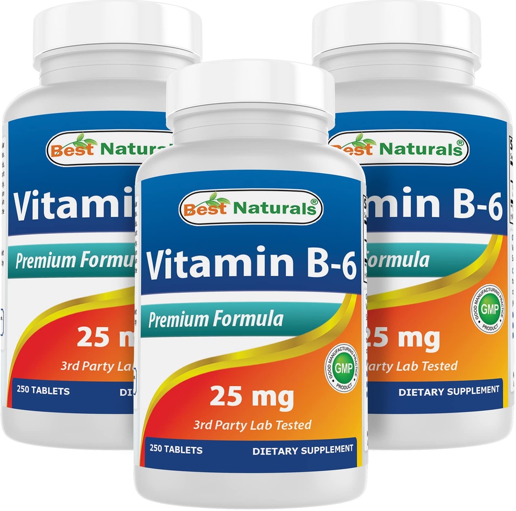 Najlepšie prírodné vitamín B6 25 mg 250 tabliet (250 počet (Pack of 3))
