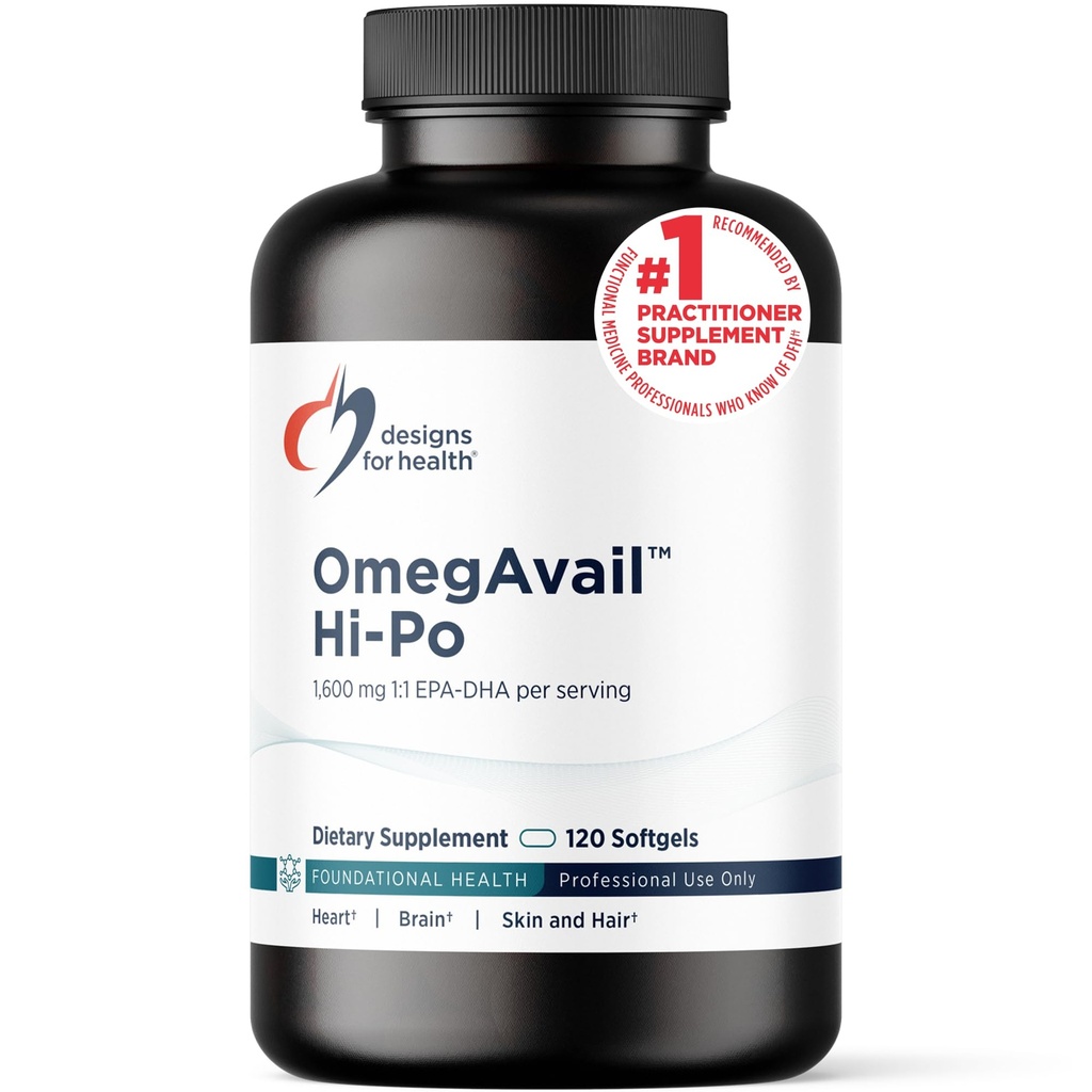Designs for Health OmegAvail Hi-Po - TG (triglycerid) Omega-3 Fish Oil Supplement, 1600mg EPA/DHA per Serving with Lemon + Vitamin E to Minimize Fishy Taste (120 Softgels)