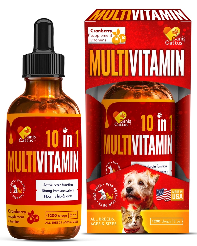 Cat Vitamins for Indoor Cats with Glucosamine for Skin, Coat, Hips & Joints Support – Liquid Dog Vitamins Multivitamin B, C, D for All Pet Sizes – Urination, Breathing, Digestion Care – 2 oz Bottle