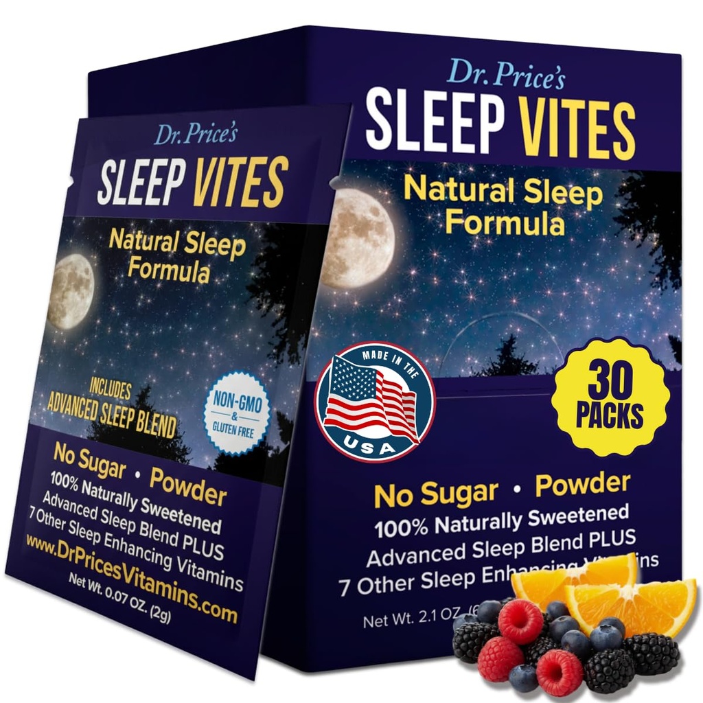 Vitamíny Dr. Price Natural Sleep Aid - Sleep Supplement - Melatonin for Sleep - 30 Pakety - Sleep Aids Dospelí, Tryptophan, Ukľudňujúci horčík prášok, Neostrý spánok Podpora