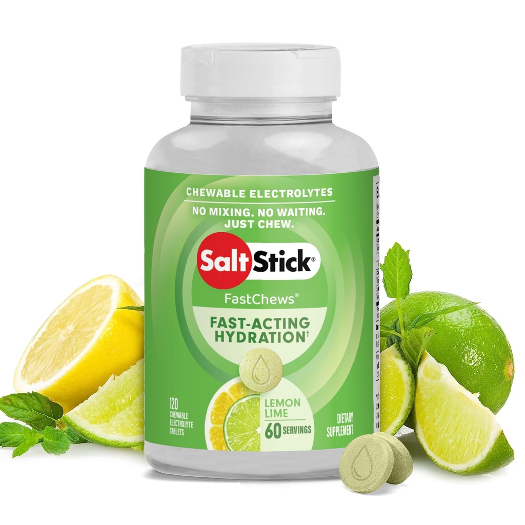 SaltStick Electrolyte FastChews - 120 Lemon Lime Chewable Tablets - Salt Tablets for Running and Hydration, Electrolyte Chews - 120 Count