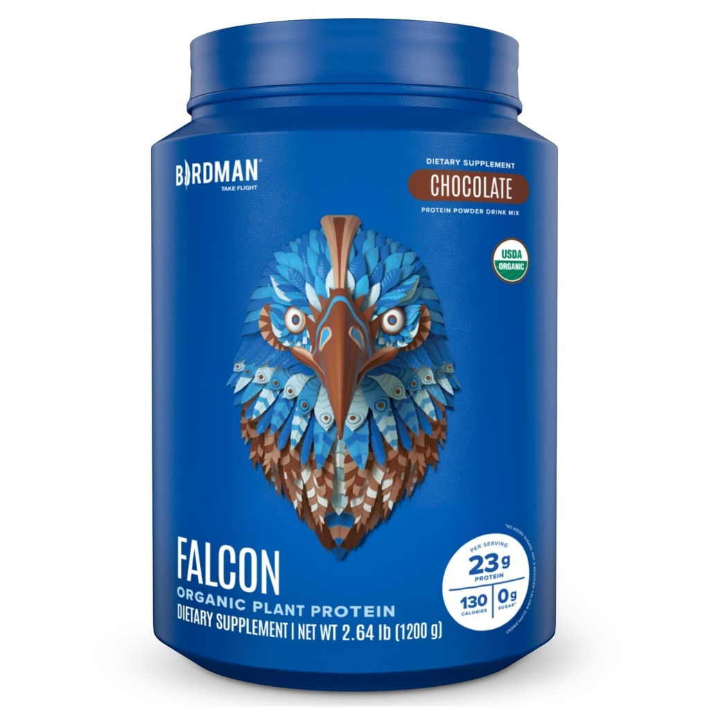 BIRDMAN Falcon Vegan Protein Powder Organic, Stevia & Sugar Free, Plant Based Protein, Low Carb, Dairy Free, Keto, Non Whey Protein, Probiotic, Pea Protein 