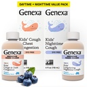 Genexa Kids' Clean Day & Night Kašeľ Medicine, Farbivá Bez, 0% Umelé aditíva, Detský Kašeľ, Kongescia hrudníka, Relief Runny Nos a sipot, Vek 6+, Organická čučoriedková chuť, 8 fl oz (2 balenia)