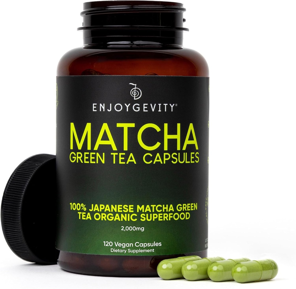 Organické Matcha Zelený čaj Kapsule - Prírodná energia Boost - Čistý postupný kofeín - Japonská matcha Zelený čaj Pilulky - 100% Natural Antioxidant - Upokojujúce a relaxačné - 120 Denné kapsuly - 2000/mg