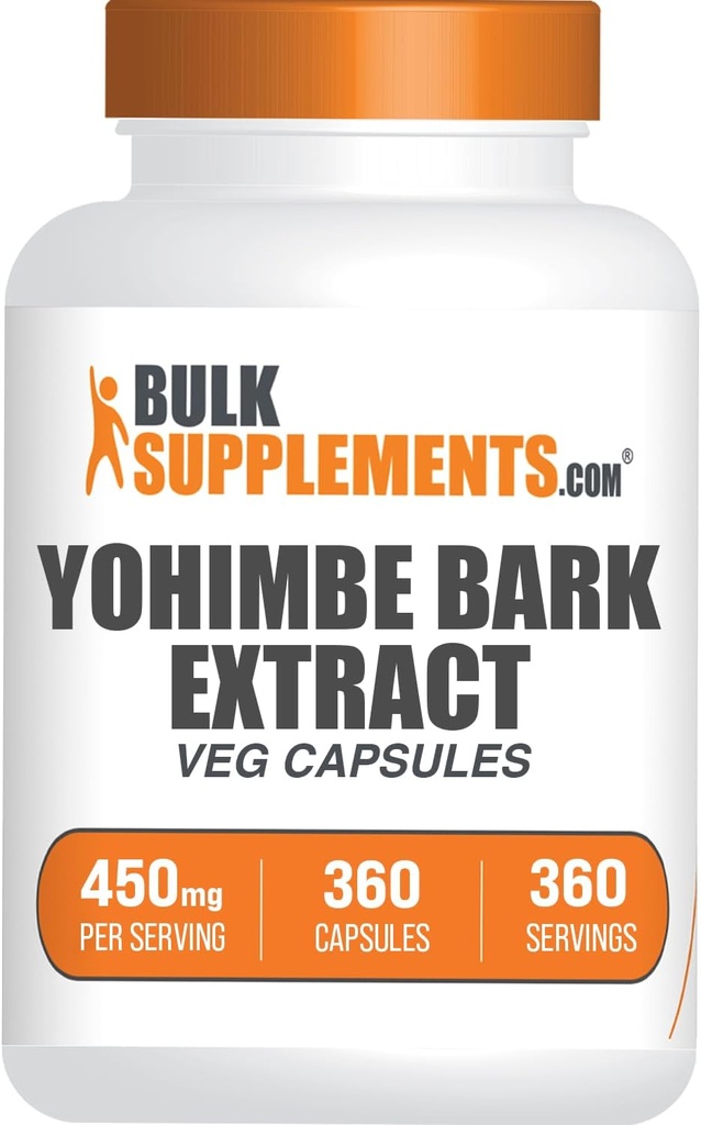 BulkSupplementments.com Yohimbe Extract Capsules - Yohimbe Bark Extract, Yohimbe Doplnky, Bylinné doplnky - bez lepku, 1 Veg Kapsule per Serving, 360 Kapsule (Pack of 1)