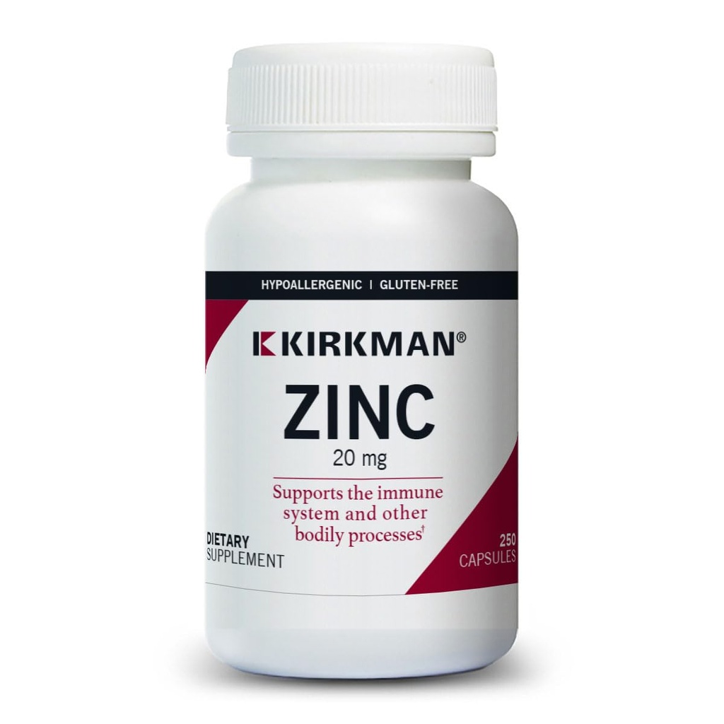 Kirkman - Zinok 20 mg - 250 kapsúl - Imunitná podpora - Vysoká absorpcia - Hypoalergénna