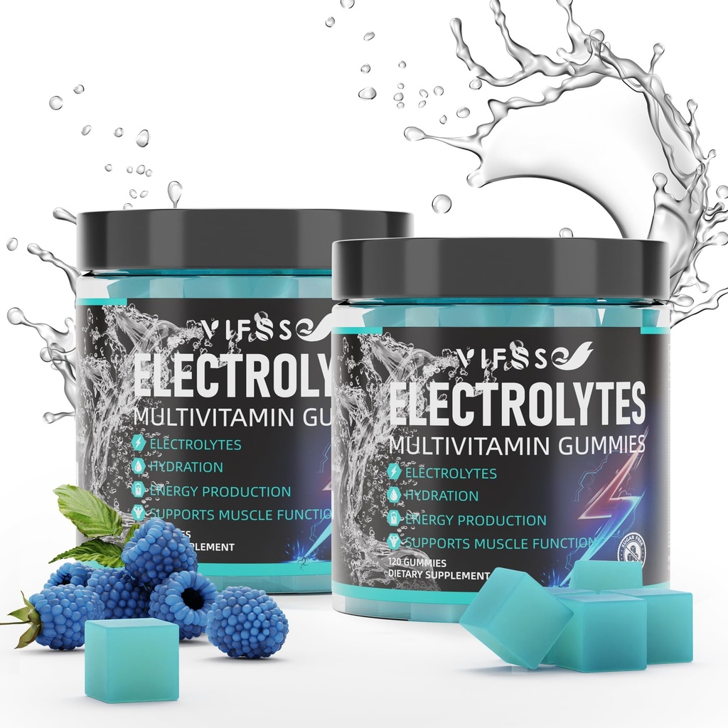 VIFSSG Electrolytes Gummies No Sugar, 120 Chewable Electrolyte Gummies with 6 Electrolytes for Runners and Endurance Sports, Refreshing Blue Raspberry, Hydration Electrolyte Chews, 2 Pack