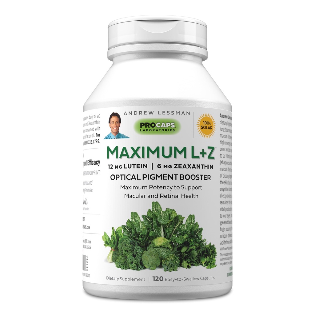 ANDREW LESSMAN Maximum L+Z 120 Softgels - 12mg Lutein, 6mg Zeaxantin, Key Nutrients na podporu zdravia očí a mozgu a podporu zdravého videnia. Žiadne prídavné látky. Ľahko prehĺtať softgely