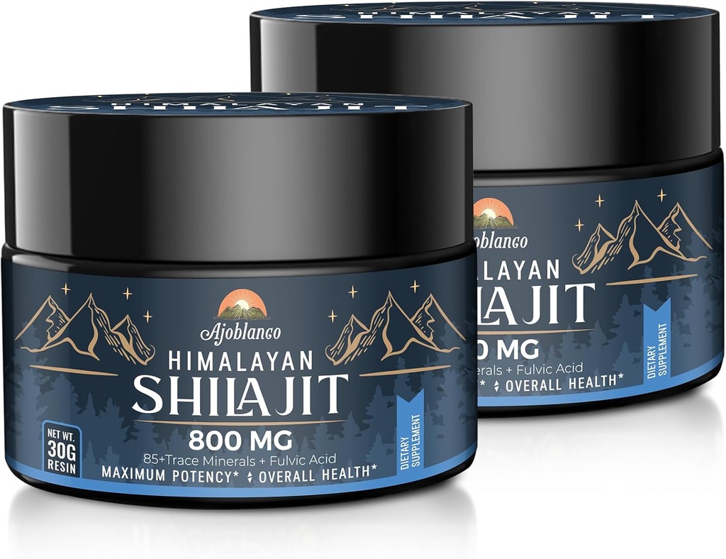 Ajoblanco 800 Mg Himalayan Shilajit Resin, Shilajit Pure Himalayan Organic, Shilajit Supplement with Purty, High Dávkovanie & Potency for Energy, Strength & Imunity, Men & Women, 30 Grams, Pack of 2