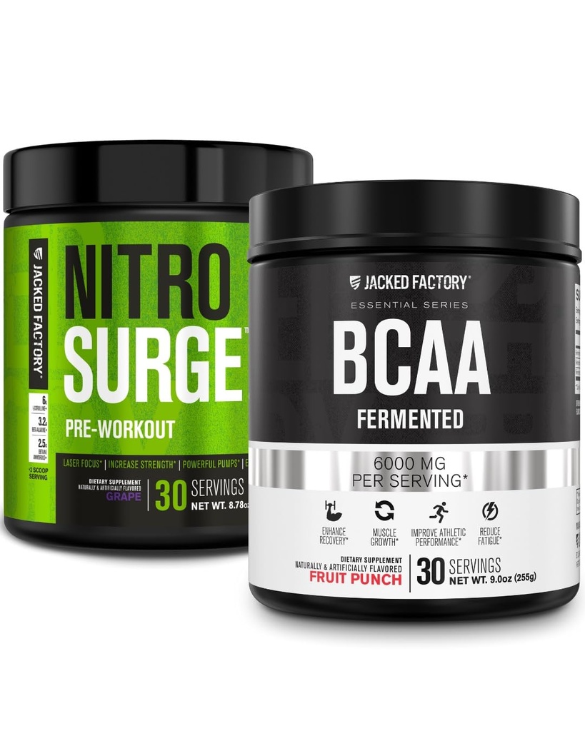 Jacked Factory Nitrosurge pre-cvičenie v hrozne a BCAA v ovocnej punč pre budovanie svalov a zotavenie