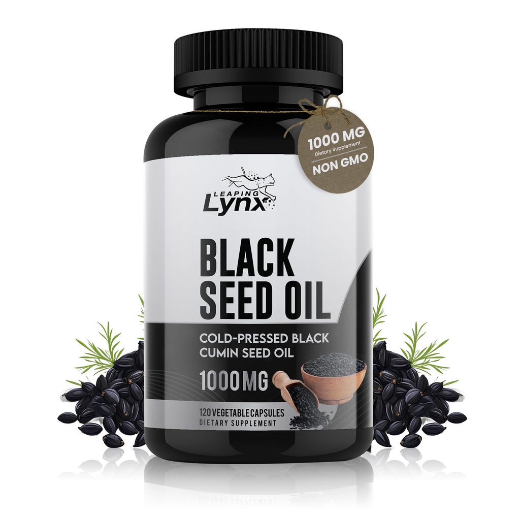Pure Organic Cold-Pressed Black Seed Oil Kapsule - Vegan Non-GMO Pure Nigella Sativa Black Cumin Seed Oil for Beauty Imunity & Celková podpora wellness - Thymochinón-Rich 1000mg Serving (60 dní)