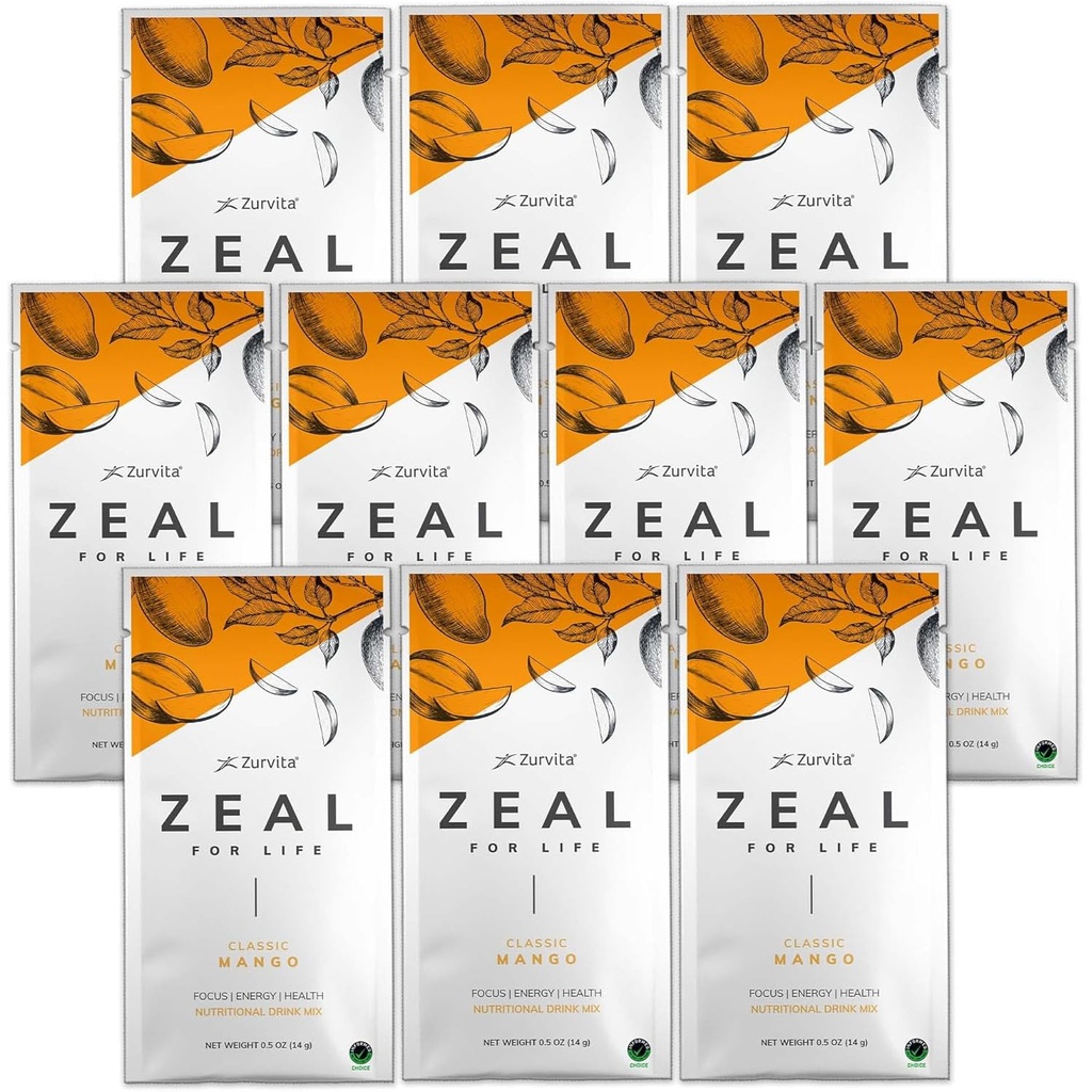 Zurvita - horlivosť pre život Wellness Drink Mix - Classic Mango Flavor - bezlepkové, Vegan, s biotínom, vitamínmi a minerálmi pre zdravie - 10 paketov