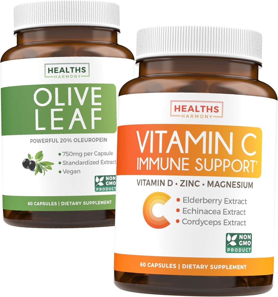 Uložiť $4 (12% off) - Herbal Immune Bundle - Olive Leaf Extract (Non-GMO) Super Sila: 20% Oleuropein 750mg caps and Immune Support - Vitamín C so zinkom, vitamínom D, bazy a echinacea (Non-GMO)