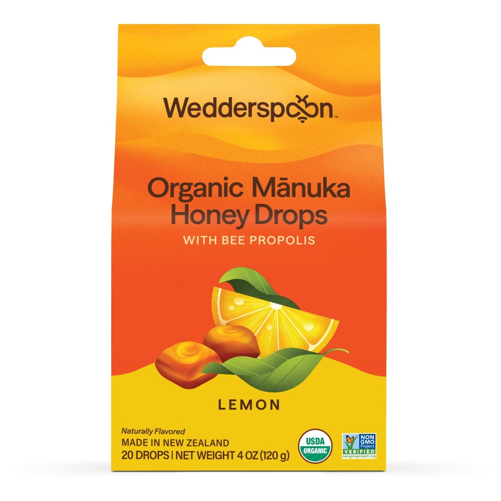 Svadobná lyžica Organické Manuka med kvapky, citrón a včela Propolis, 20 Počet (Pack of 1) 