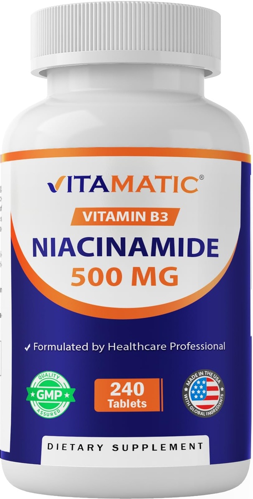 Vitamatic Niacínamid 500 mg 240 tabliet - Bezvýplachový vitamín B3 - podporuje výrobu energie