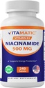 Vitamatic Niacinamide 500 mg 240 Tablets - Flush Free Vitamin B3 - Supports Energy Production