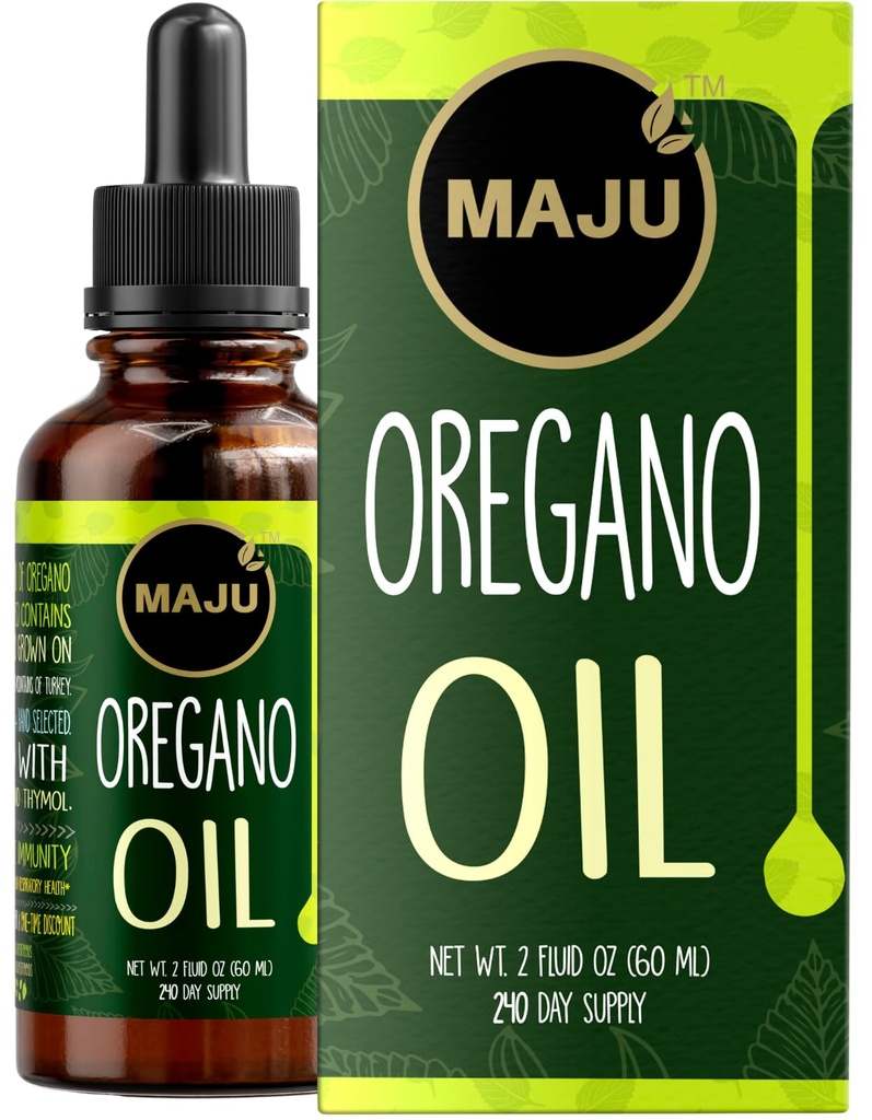 MAJU Oregano Oil Drops - Potent 90%+ Carvatrol (2 fl Oz) Wild Mediterranean Essential Oil of Oregano Liquid, Aceite de Oregano, Immune and Seasonal Support