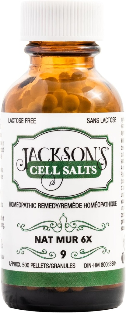 Jackson’s #9 Cell Salt NAT Mur 6X (500 Pellet Bottle) – Certified Vegan, Lactose-Free Schuessler Tissue Salt Natrum Muriaticum 6X