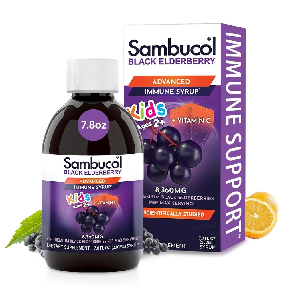 Sambucol Black Elderberry Sirup pre deti - bazový extrakt pre deti, Kids Elderberry Sirup, Black Elderberry pre deti, Kids Immune Support - 7,8 Fl Oz