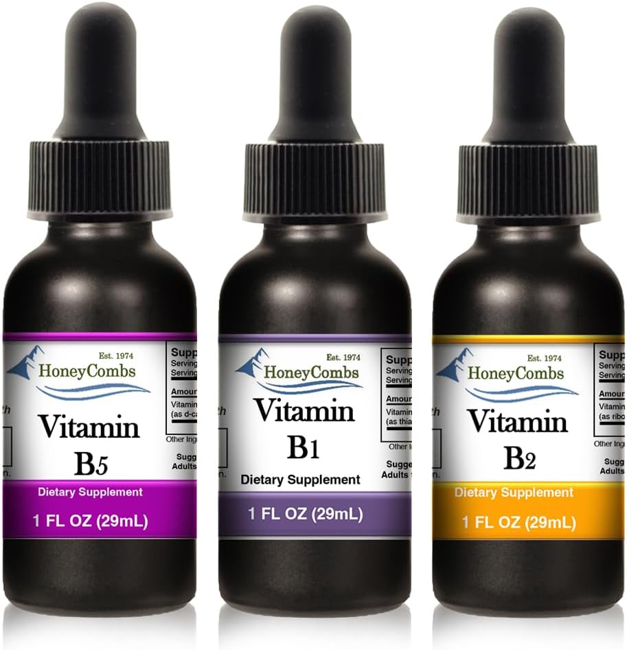 HoneyCombs Tekuté kvapky 1oz Každá úspora 10% - vitamín B5 (kyselina pantoténová) + vitamín B2 (Riboflavín) + vitamín B1 (Thiamín)