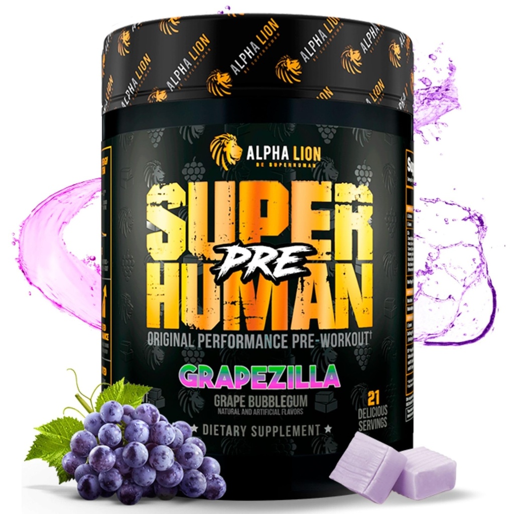 ALPHA LION Superhuman Pre Workout Powder, Beta Alanine, L-Taurine & Tri-Source Caffeine for Sustained Energy & Focus, Nitric Oxide & Citruline for Pumpa (21 Servings, Grapezilla)