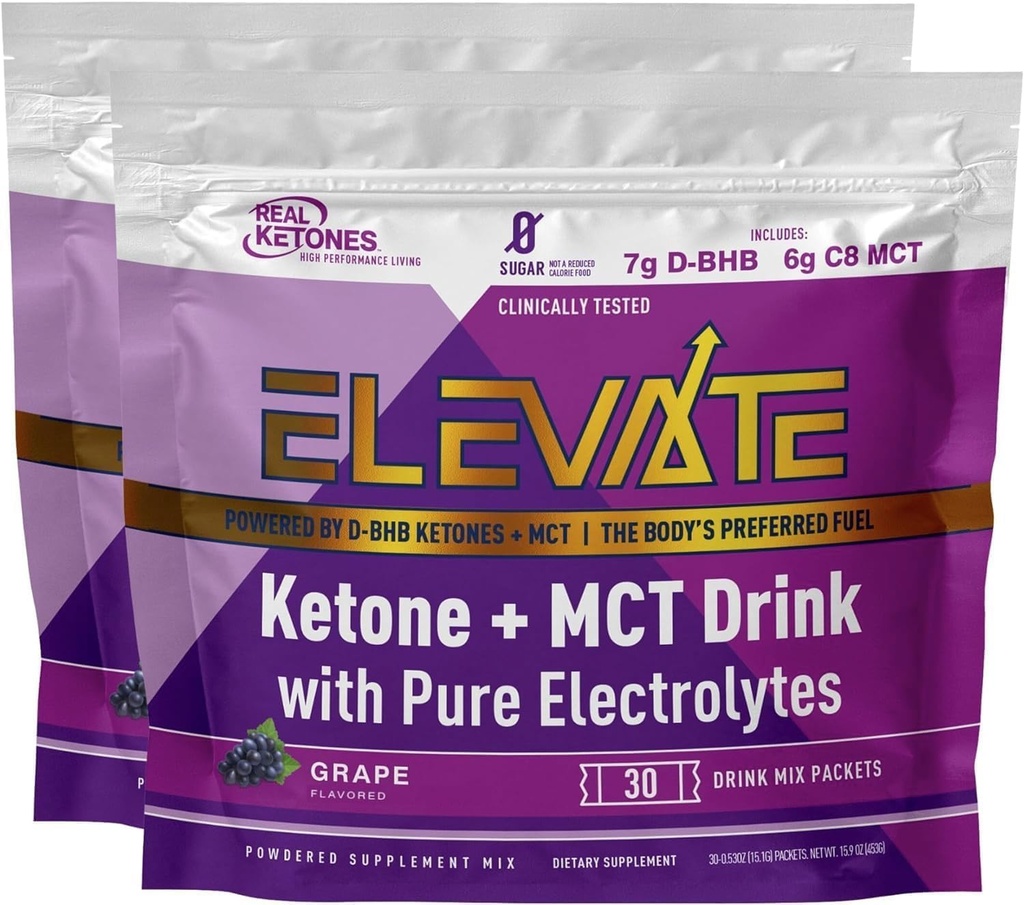 Real Ketones Exogenic Keto D BHB + MCT + Electrolytes, Caffeine Free Drink Mix Powder, Grape Tart for Rapid Ketosis (56 Servings)