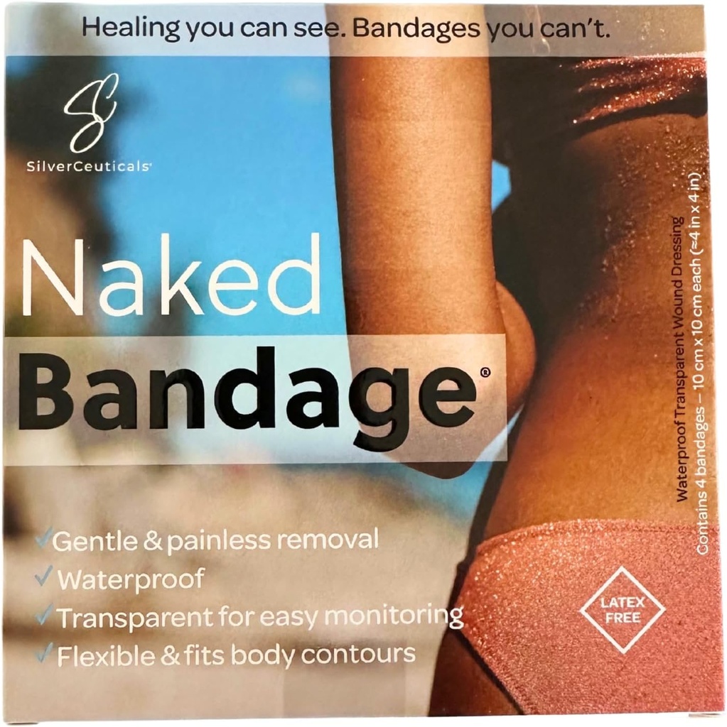 Nahá bandáž - Keep Cuts Scraps Burns & Tattoos Moist - Dýchateľný & Transparentný - Monitor Liečenie - Bezbolestné odstránenie - Water & Sweat Resistant - Seals Out Dirt - (4) 4in x 4in Listy